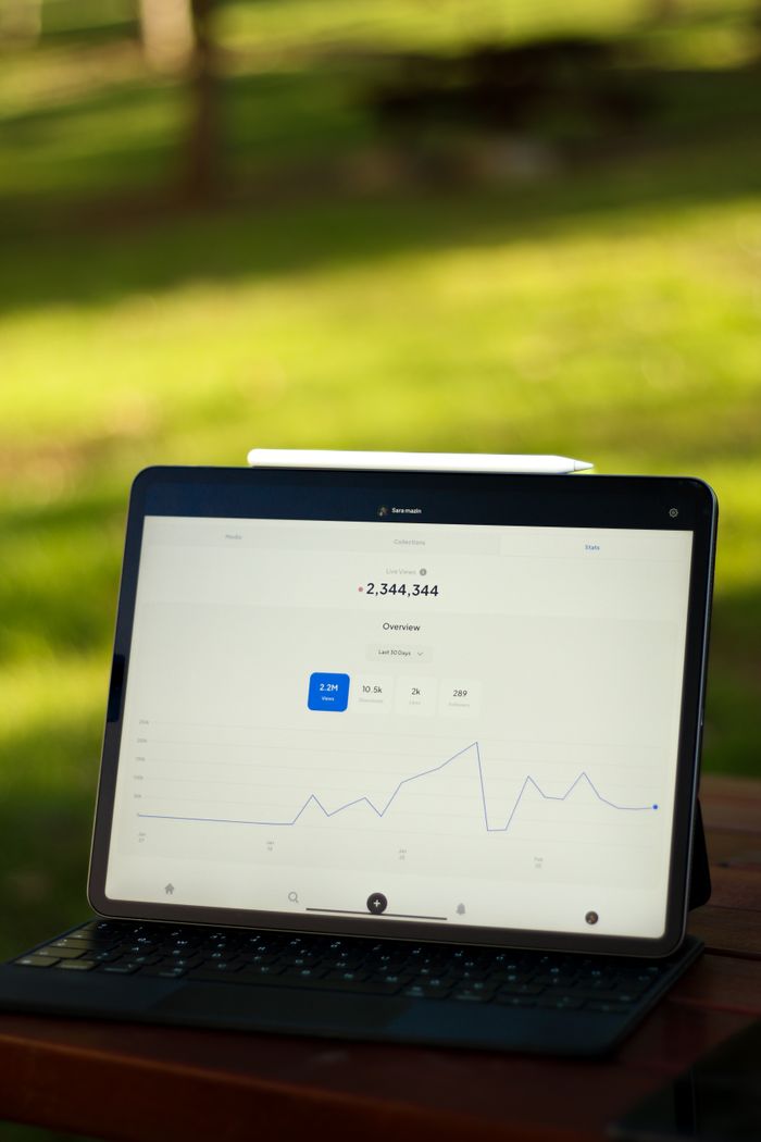 Tablet showcasing a data graph outdoors, perfect for business and technology themes.